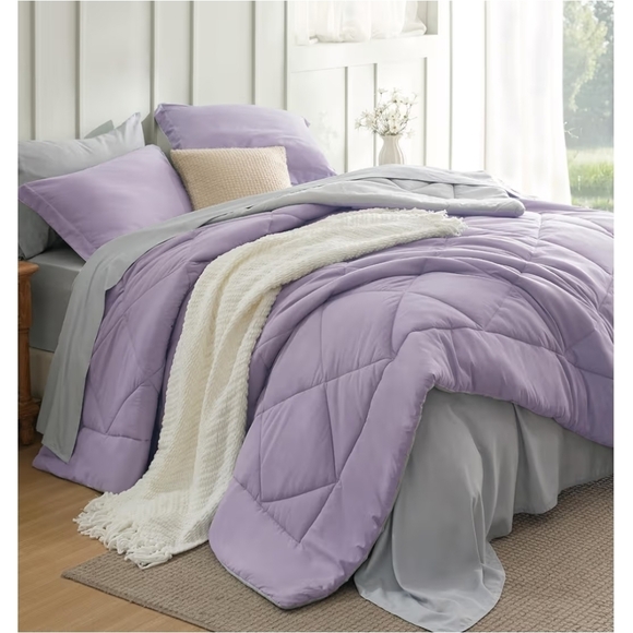 Bedsure Other - Bedsure Full Size Comforter Set - 7 Pieces Reversible Light Purple Bedding